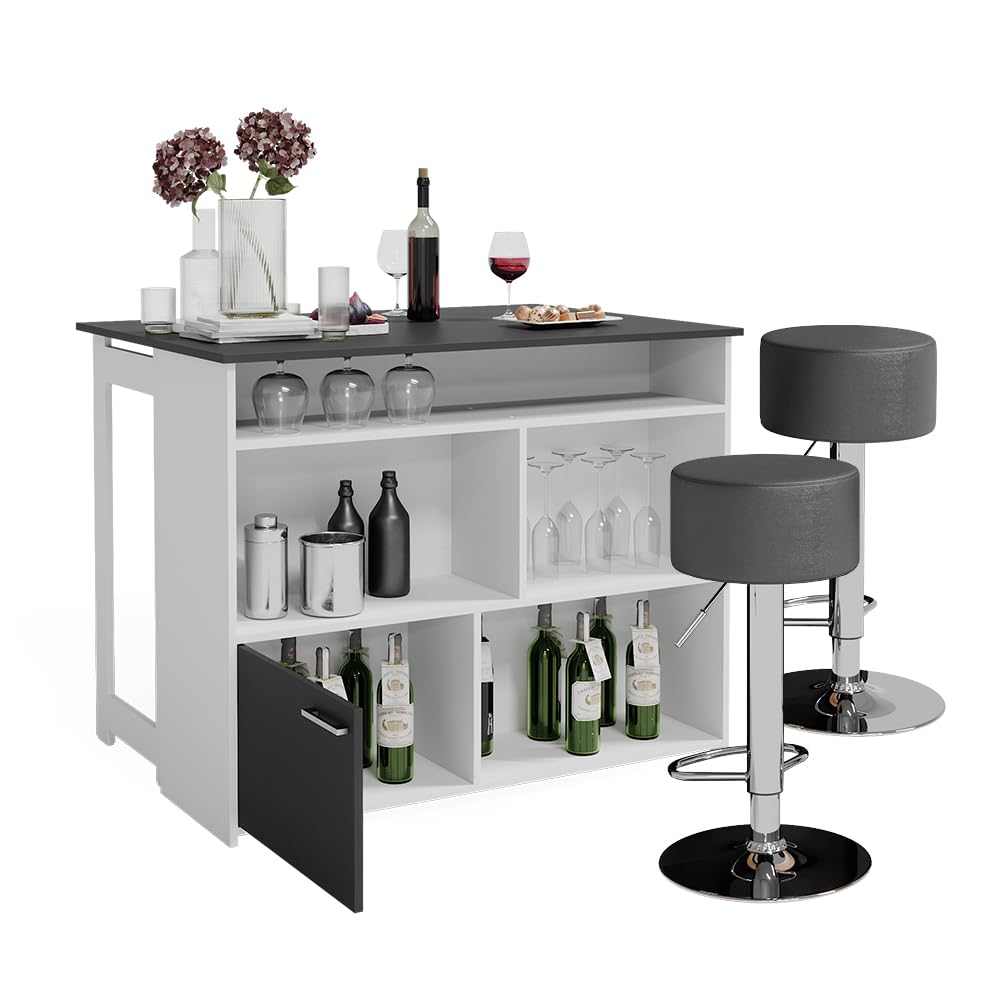 Vicco Set de Mesa de Bar Dominic, Antracita/Blanco, 116 x 37 cm con 2 taburetes de Bar, Tablero de Mesa abatible para Uso Flexible en Espacios pequeños