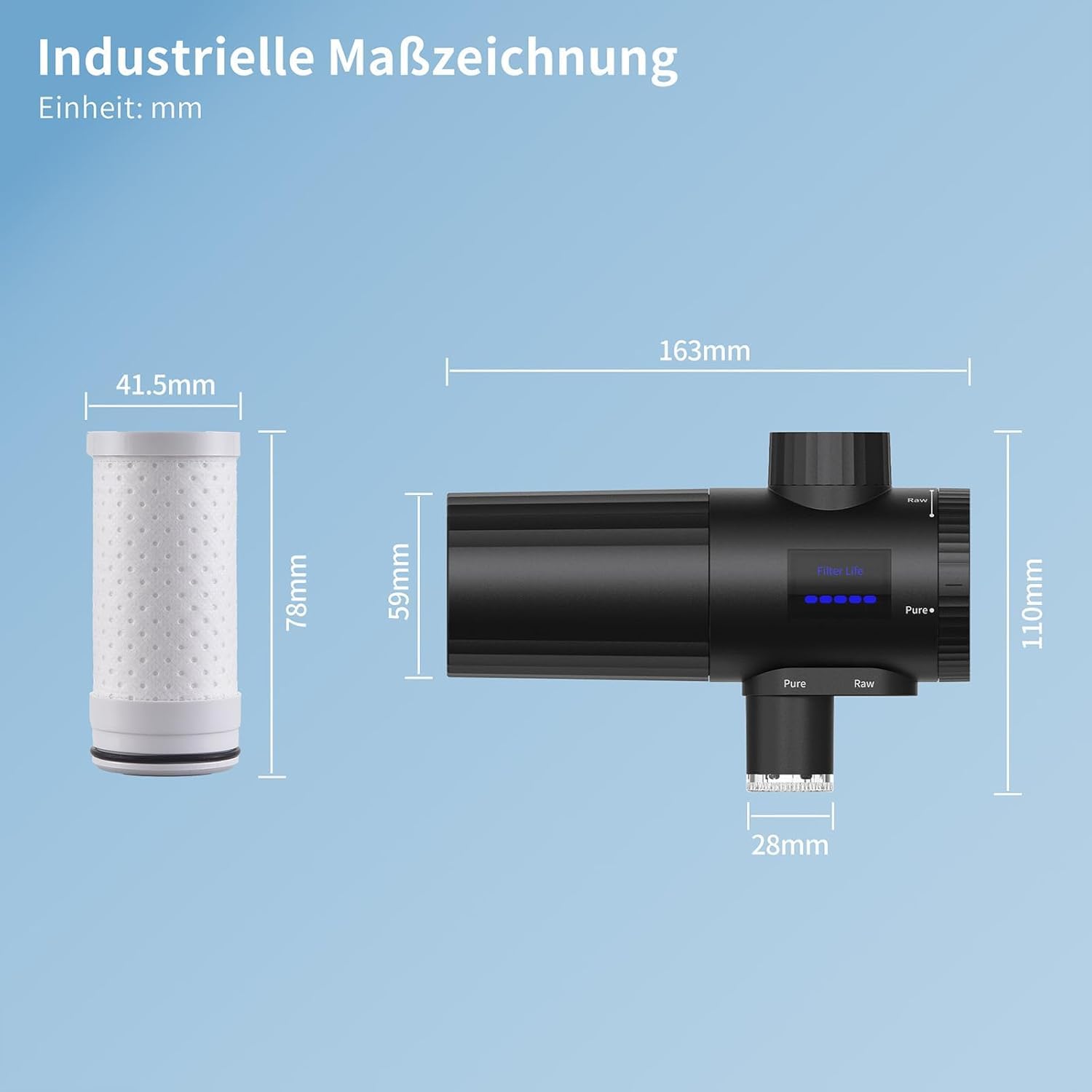 HOMELODY Wasserfilter Trinkwasser für Küche, entfernt Chlor, Schwermetalle & Kalk, verbessert den Geschmack, 12x Adapter, Blaulicht & 1 Filter enthalten, Wasserfilter Wasserhahn 3.0 mit LED-Anzeige