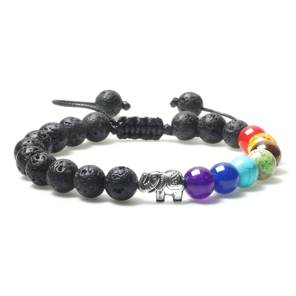 LLXYWJ Natürliche Tigerauge Stein Männer Armbänder Reiki 7 Chakra Heilung Perlen Armband Schwarze Lava Stretch Mala Armreifen Frauen