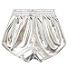 MAKARTHY Women's Metallic Shorts Elastic Waist Shiny Sparkly Rave Pants (X-Large, Silver)