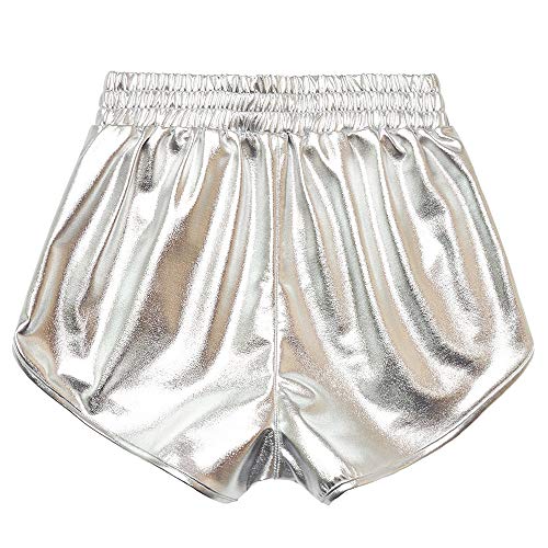 MAKARTHY Women's Metallic Shorts Elastic Waist Shiny Sparkly Rave Pants4