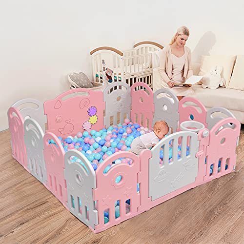 COSTWAY Grondbox baby 14 HDEP-paneel, activiteitencentrum van de veiligheid speelruimte, deur met veiligheidsslot… - Afbeelding 3