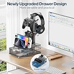 KDD Headphone Stand with Drawer - Headset & Controller Holder for Desk - Aluminum Supporting Bar Earphone Stand with Cable Organizer - Universal Gaming PC Accessories Storage - Image 2