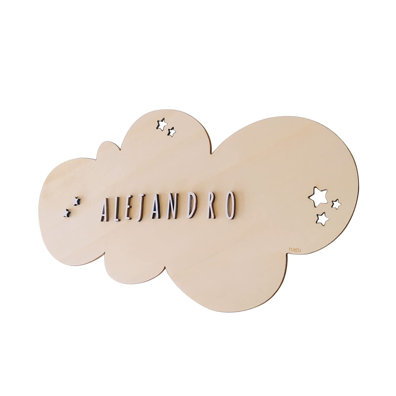 nagu® Nombres De Madera Personalizados. Placa Decorativa Gran Tamaño Para Decoracion de la Habitación del Bebé, Niño o Niña. Letras Decorativas Adhesivas para Personalizar el Nombre en Madera