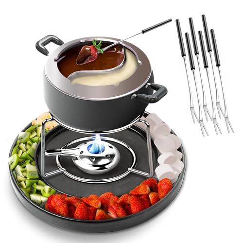 Fondue & Co Fondue Pot Set - Dual Cheese and Chocolate Fondue Pot with Divider Tray, 6 Color-Coded...