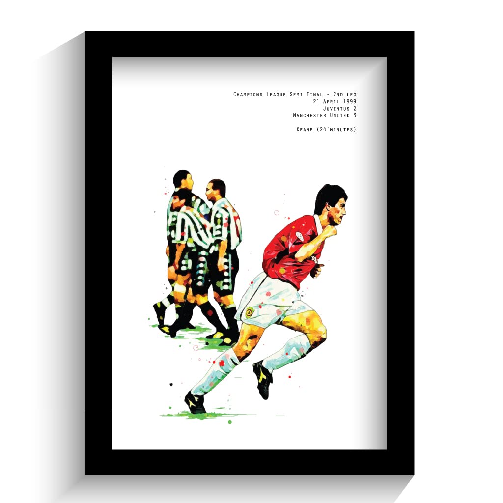 The Football Print Room Manchester United Roy Keane Man Utd Keane V Juventus Hand Drawn Framed Illustration Print Poster