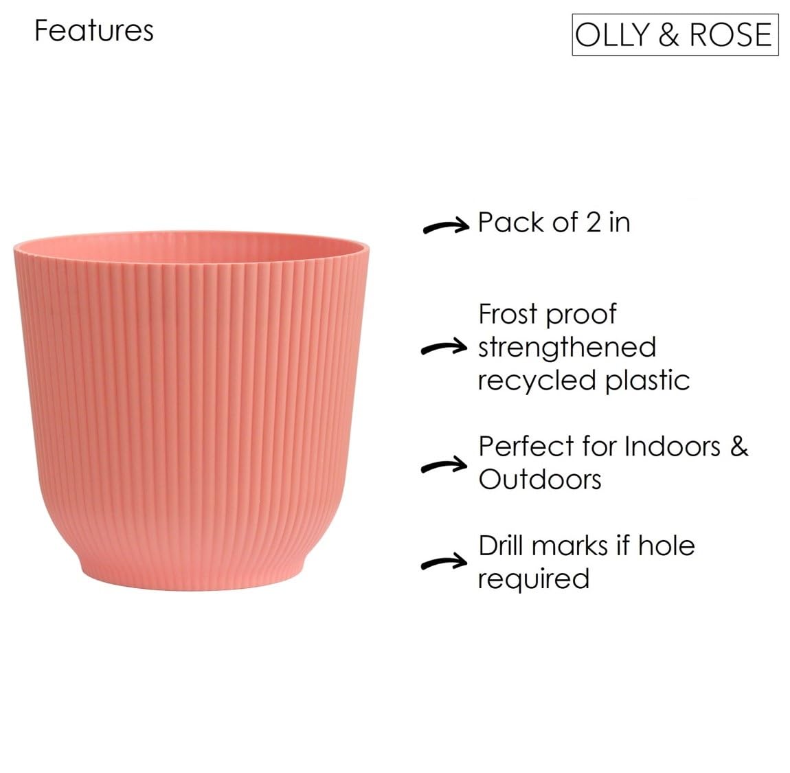 Olly & Rose Oxford Plant Pot Planter Plastic, Pack of 2, Indoor and Outdoor Flower Pots for Garden and Home - Image 4