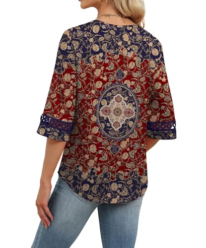 Image of WIHOLL Womens Tops Eyelet Lace V Neck 3 /4 Bell Sleeve Blouses Dressy Casual Work Shirt 2026 Summer Fall Fashion Clothing