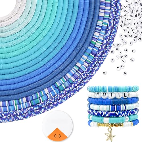 ADIIL 7200pcs Clay Beads Bracelet Making Kit 6mm Polymer Heishi Beads for Jewelry Making Friendship Bracelet Kit Birthday Gift for Adults Blue