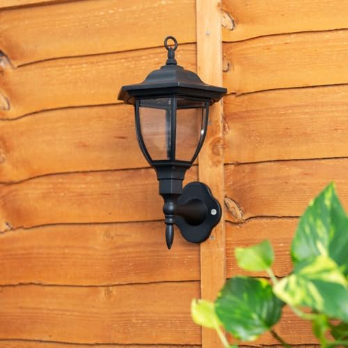 Pack of 2 Traditional Black Lantern Solar Wall Lights Outdoor Garden