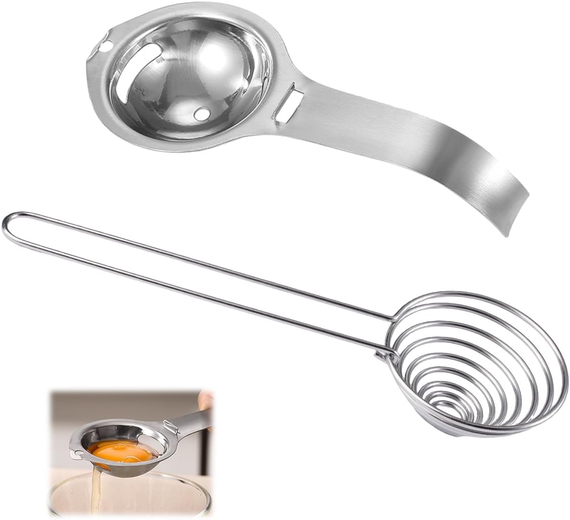 2 separatory do żółtek jaj, stal nierdzewna, z wiszącymi uszami, separator białka z długimi i krótkimi uchwytami, łatwy do czyszczenia, oddzielanie białek jaj, do kuchni, pieczenia, gotowania ciast