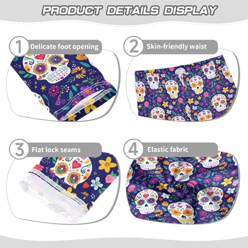 Girls Printed Leggings Yoga Pants Skulls Head Flowers Pattern for Kids in 4t to 10 Years, 4T3