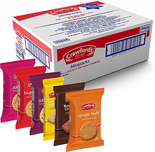 Crawfords Assorted Mini Biscuit Packs 6 Classic Varieties Individually Wrapped 30 g (Pack of 100)