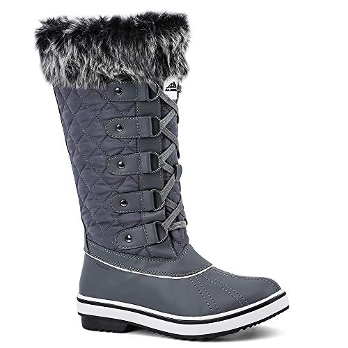 ALEADER Women's Lace Up Waterproof Winter Snow Boots Dark Gray 9 D(M) US