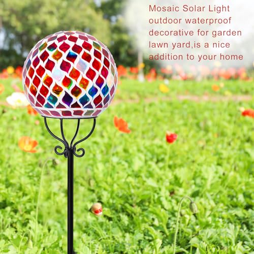 Vcuteka Solar Outdoor Lights Garden Decor Mosaic Solar Garden Lights Waterproof Glass Ball Led Pathway Stake Light For Landscape Lawn Patio Yard Decoration 6 Inch thumb #4