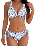 BMJL Womens Bikini Sets Floral Print Swim Suits 2026 Supportive Cutout Straps Two Piece Bathing Suit(L,Blue)