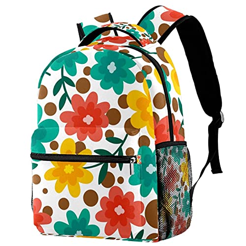 Sac à dos pour garçons et filles avec poches latérales pratiques en motif feuilles bleues