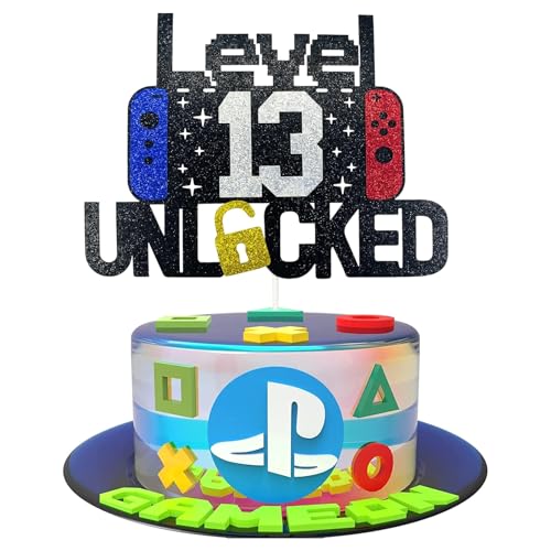 Ovanda 13th Videospiel Tortendeko,Tortendeko Junge 13th,Glitzer Gaming Level Unlocked 13 Jahre Geburtstag Kuchen Deko,Spielkonsole Theme Geburtstag Party Kuchendeko,Gaming Happy Birthday Kuchen Deko