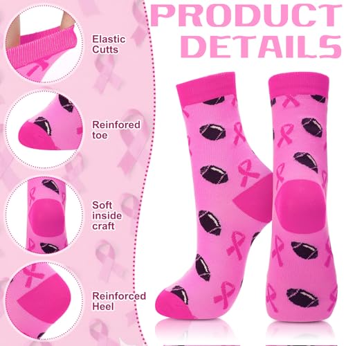 Haysandy 24 Pairs Breast Cancer Awareness Socks Bulk Soft Pink Ribbon Football Socks for Women Softball Volleyball Sport3
