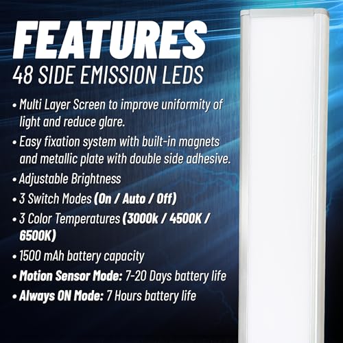 Image of Under Cabinet Lights, Pack of 2, 8 inches, 48 Side Emission LEDs, Rechargeable Battery, Under Cabinet Lighting, Motion Sensor Light, LED Lights for Bedroom, Home Decor, Night Light, Closet