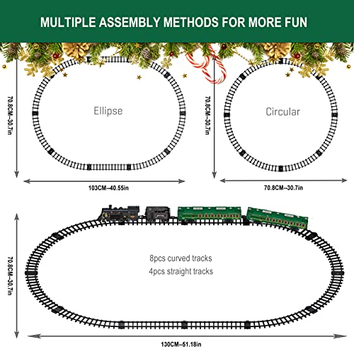 Image of Electric Train Sets for Boys Girls Metal Alloy Christmas Trains Toys Steam Locomotive, Passenger Carriages, Tracks, Light & Sounds Rechargeable Birthday Gifts for Kids 3 4 5 6 7 8 + Years Old Green 