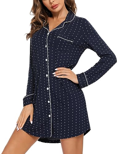 Image of Pjmlifecoco Nightgown for Women Button Down Sleepshirt Short /Long Sleeve Nightdress Soft Modal Sleepwear S-XXL