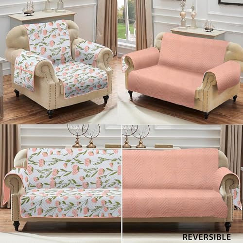 Image of Amazon Basics Printed Quilted Reversible Sofa Topper | 1 Seater | Dual-Tone Design | 175Cm X 60Cm | 325 GSM | Color - Green-Pink, Polyester Blend