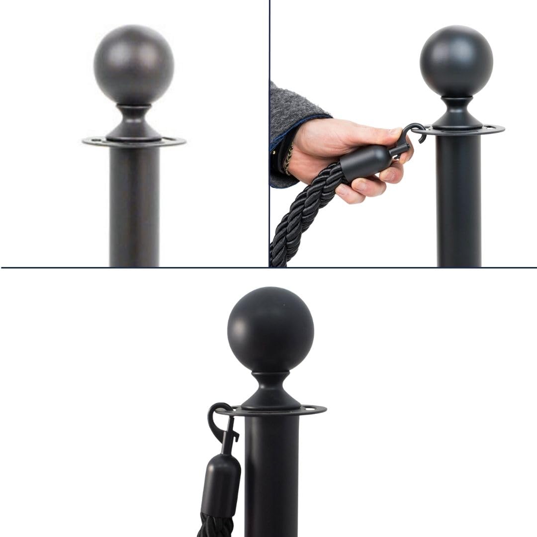 Danieli - Colonnina Segnapercorso per Cordoni Intrecciati 2 Metri. Base Conica con Anello Antiruggine in ABS Nero. Ideale come Paletti di Delimitazione in Hotel, Musei, Teatri. (Nero Opaco)