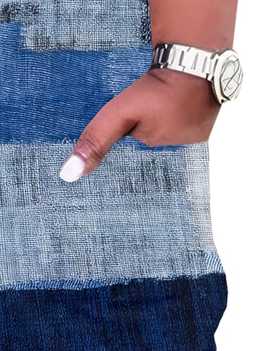 Image of SUZONANA Plus Size Denim Print Maxi Dresses for Women Casual V Neck Short Sleeve with Pockets Soft Jean Look Dress XL-6XL