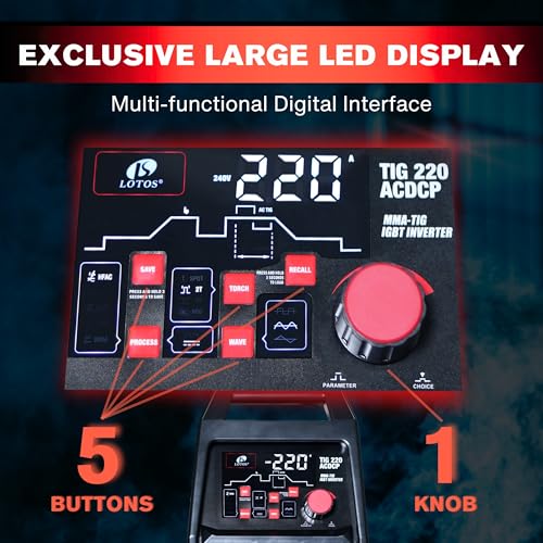 Image of LOTOS TIG220ACDCP 220A AC /DC TIG Welder, Digital Display, 13-in-1, Pulse, Spot, Stick, HF Start, Dual Voltage 110 /220V, 3 AC Waves, Aluminum Stainless Steel Welding