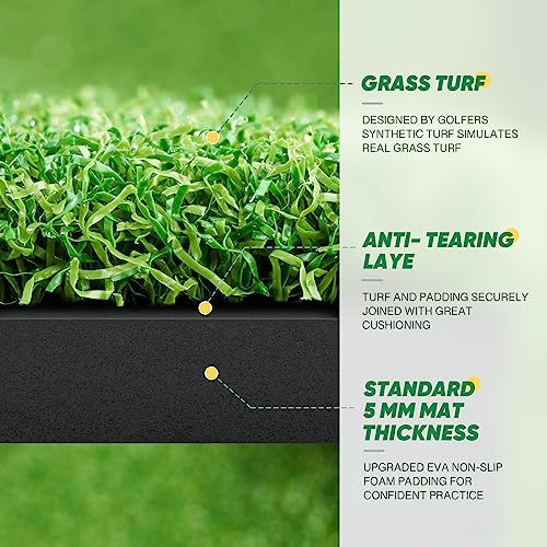5x4ft Golf Hitting Practice Mat – Thickened Artificial Turf for Indoor & Outdoor Training,Durable Golf Swing Trainer with 9 Balls & 9 Tees for Backyard & Home Use - Image 3