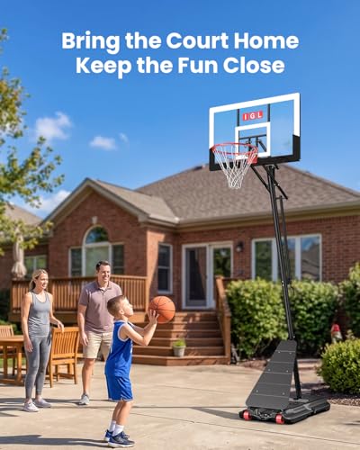 Image of IGL Basketball Hoop Outdoor 47 Inch, Height Adjustable 5.3-10 FT, Portable Basketball Goal with Shatterproof Backboard for Kids Teens Adults, Backyard Driveway