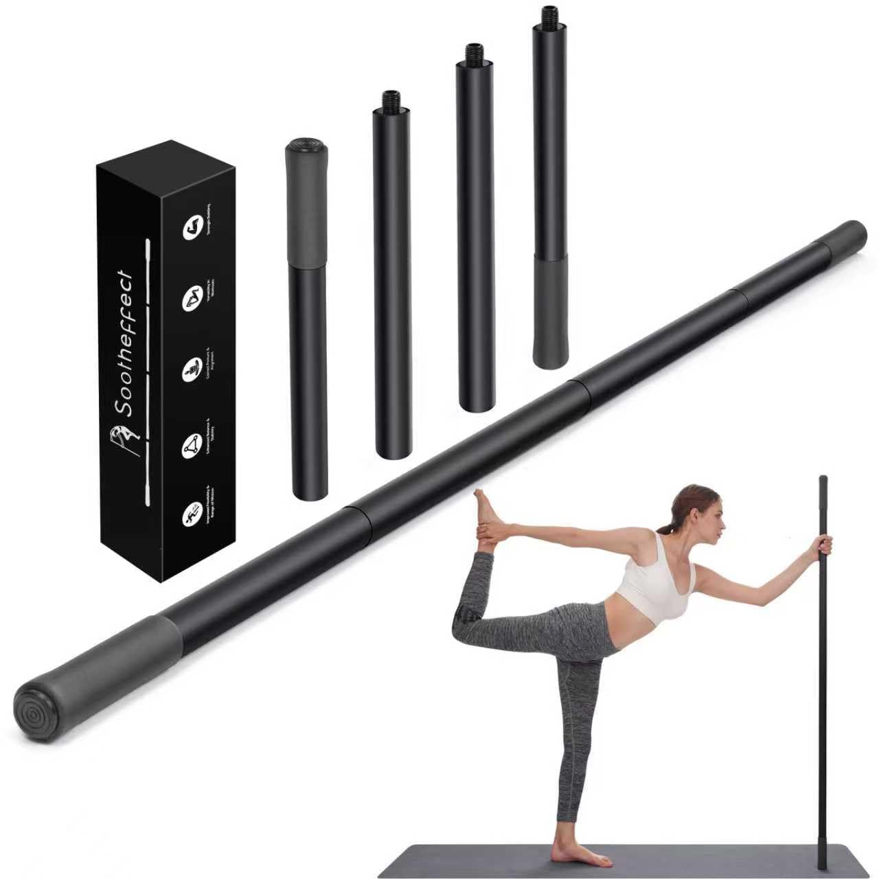 Yoga Stick 5 ft Sturdy Steel, Adjustable Stretching Stick for Mobility, Flexibility and Balance, Versatile Exercise Stick with 4 Steel Rods & Foam Handles for Fitness, Rehabilitation, and Posture