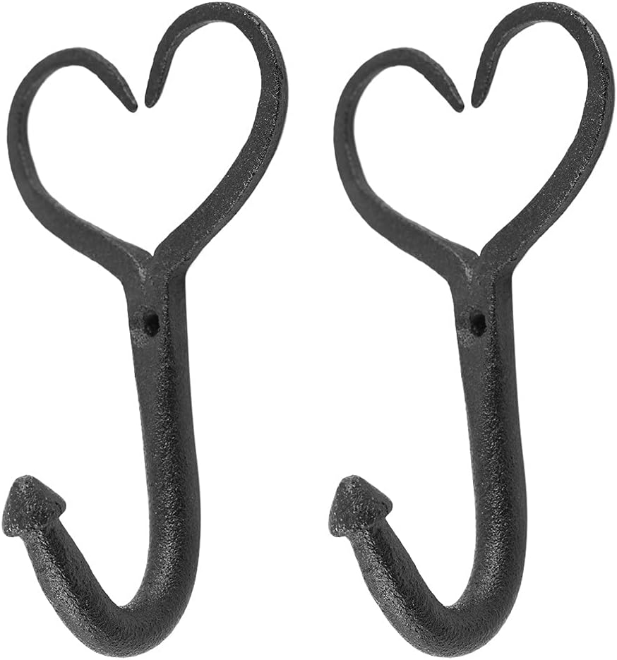 Renovators Supply 2Pcs Coat Hooks Wall Hooks for Hanging Heavy Duty, Wall Mounted Black Wrought Iron Towel Hooks, Coat Hanger with Screws
