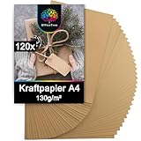 OfficeTree 120x Kraftpapier A4 130g - Craftpapier A4 - Kartonpapier zum Basteln Hochzeit Einladungen, Menükarten - Braunes Papier - Kartonpapier - Craft Papier zum Drucken und Schreiben