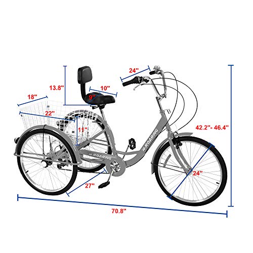 Buy R.ROARING Adult Tricycles Three Wheel Trike Bike Cruiser 7 Speed, 24 inch Wheels, 3 Wheel