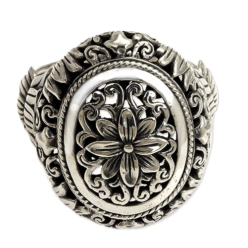 Novica Handmade Opulent Floral Medallion .925 Sterling Silver Cocktail Ring For Women - Made In Indonesia With Combination Finish - Fashion Jewelry, Precious Lotus' #TOP2