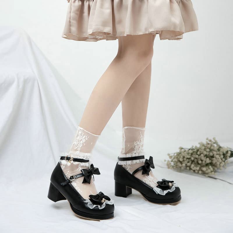 SACFOF Women Cute Lolita Shoes Platform Mary Janes Kawaii Strappy Ankle Strap Sweet Pumps Lace Cross Tied Dress Shoes3