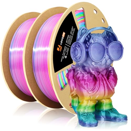 Image of LOVOON 3D Printing Filament Bundle 2 KG, Silk Rainbow Gradient Green /Blue /Purple /Pink /Yellow 3D PLA Filament 1.75mm, Color Changing 3D Printer PLA Filaments,1KG X 2 Spools