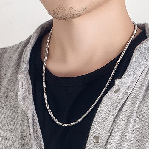H&Beautimer Classic Unisex 925 Sterling Silver Necklace 3-4MM Round Snake Chain Necklace for Men Women - Party Fine Jewelry - Original Silver Link Necklace 16-17-18-19-20-22-24-26-28-30''3
