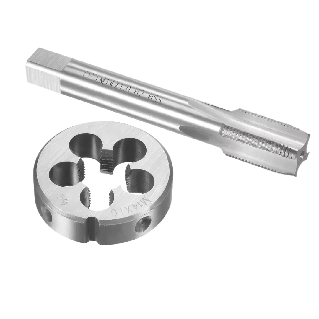 1/4-24 UNS Tap and Die Set, High Speed Steel Right Hand Thread Tap and Round Die, 1/4" - 24 Thread Per Inch Machining Tool Kit for Metal Threading, 2-Piece Set