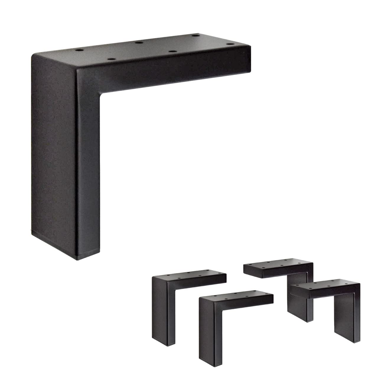 Set of 4 Rectangular Steel L-Style Sofa Legs – Heavy Duty Metal Furniture Legs for Tables, Benches, and DIY Projects – Modern Design, Easy Installation (4-3/4"H Black)
