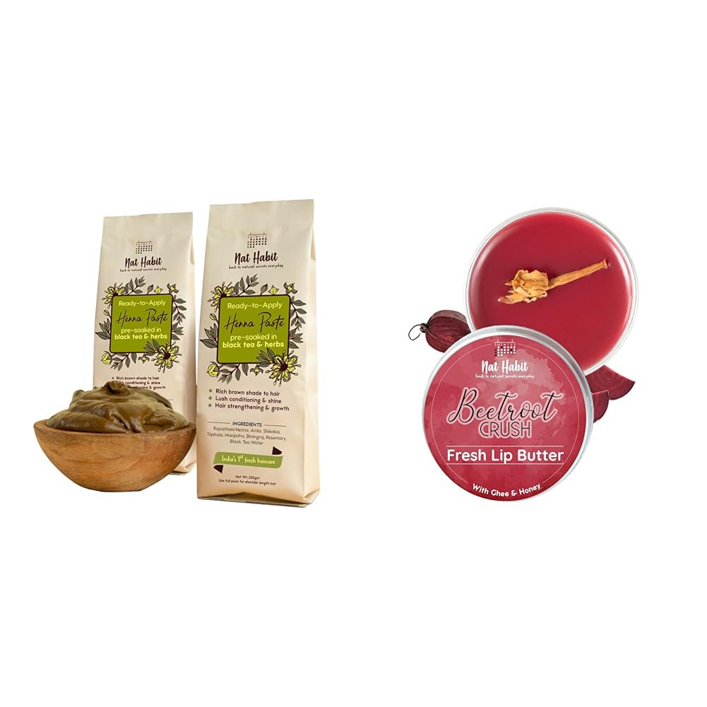 Nat Habit - Fresh Ready To Apply Henna Paste (Pack of 2 x 220g) and Nat Habit Lip Balm Fresh Beetroot Crush 10gm Lip Butter For Natural Pink Lips-picture-29