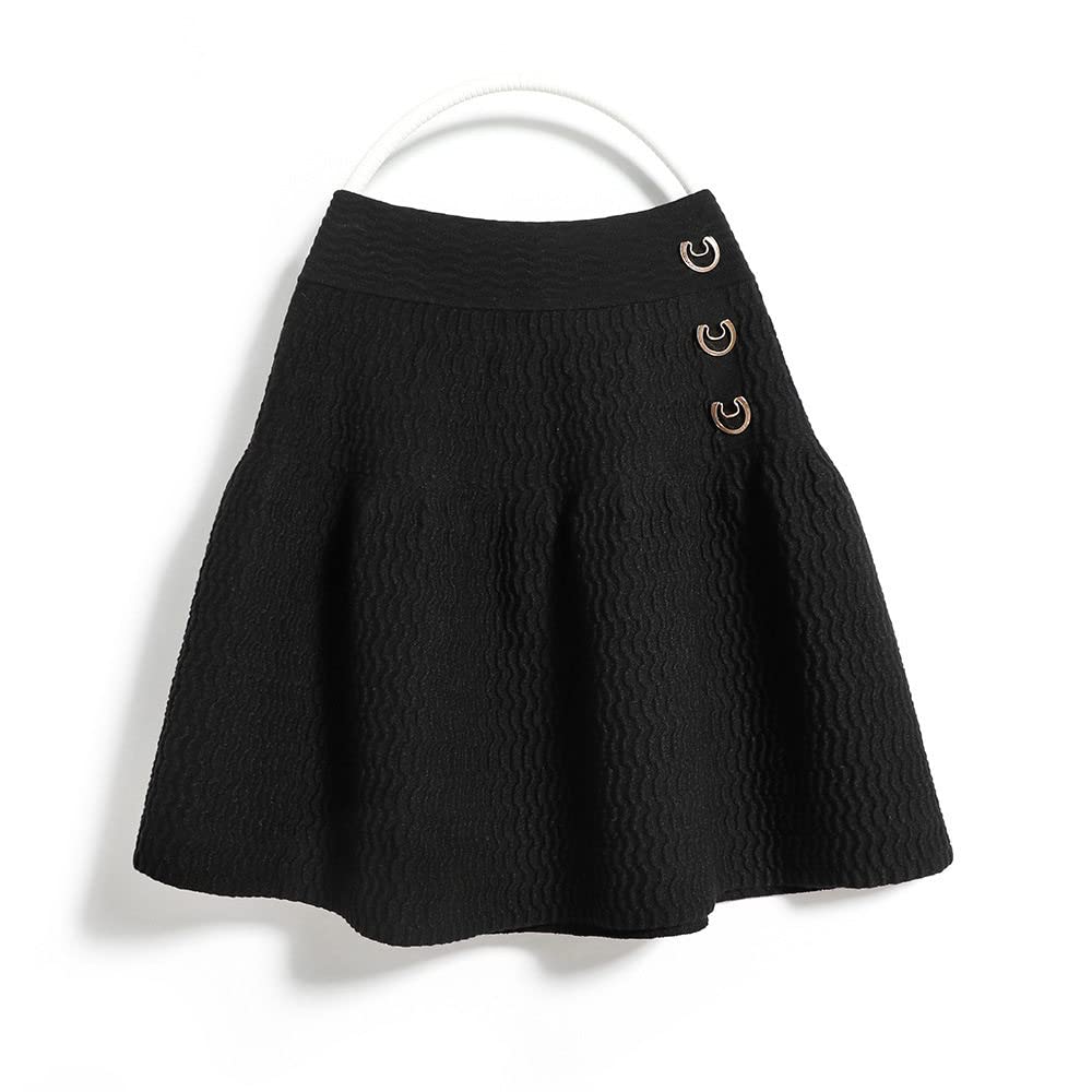 LUKX Röcke Damen,Damen Minirock Schwarz Elastic High Waist Knopf Gestrickt Faltenrock Vintage A-Line Schaukel Gerafft Elegant Herbst Winter Kurzrock Für Mädchen Damen