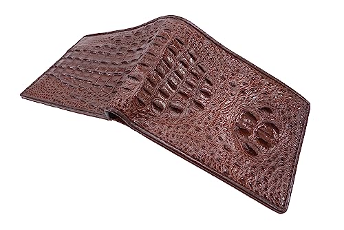 Genuine Crocodile Alligator Full Hornback Skin Leather Soft Bifold Casual Wallet ([A8] - 7 Card Slots + 1 ID Window + 2 Compartments for Bills, Mahogany Brown)4