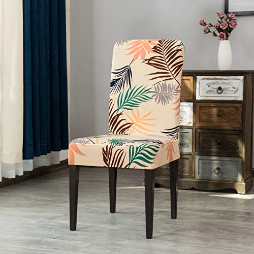 SU SUBRTEX Stretch Chair Covers for Dining Room Set of 2 Slipcovers Removable Washable Soft Chair Protector Armchair Leaf-Printed Furniture Cover For Wedding Ceremony(2pcs,Yellow) - Image 2