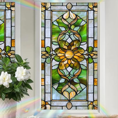 Image of Nuxovilar Gothic Green Yellow Grid Pattern Window Film 17.5x39.3 PVC