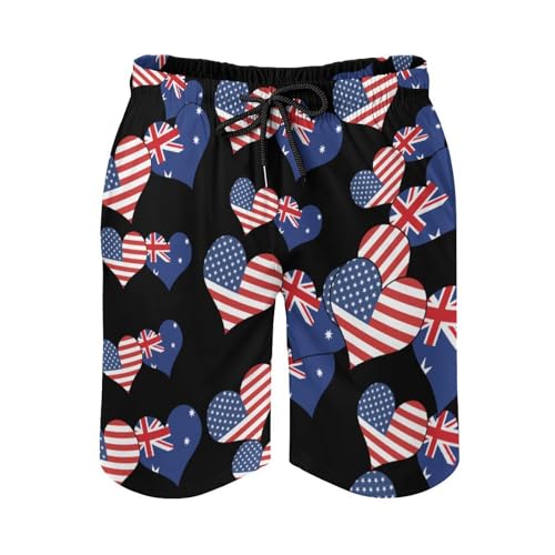 U.S.A Australia Love Flag Men's Swim Trunks Board Shorts Beachshorts Swimsuits with Pockets Mesh Liner4