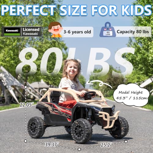 Image of NEWQIDA Licensed Kawasaki 24V Ride on Toys for Kids 3-6 Ride on UTV, Khaki