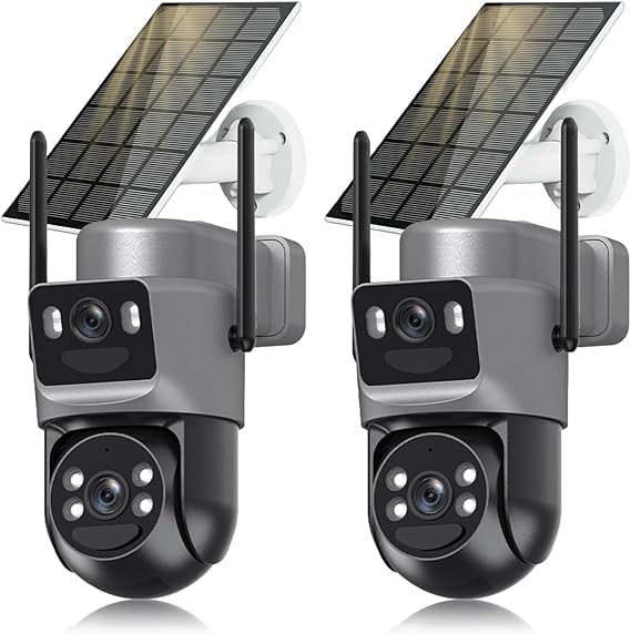 8MP - Cámara de vigilancia WiFi exterior de doble objetivo, 4K detección humana con panel solar, 360° PTZ, cámara IP,2.4G/5GHz,seguimiento automático, visión nocturna color,audio bidireccional